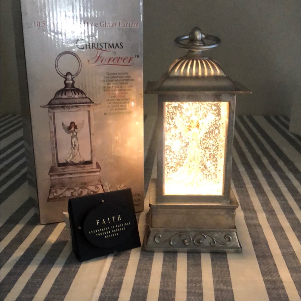 10.5" Angel with Dove Glitter Lantern - Silver